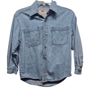 Vintage Levis Denim Shirt Button Up Long‎ Sleeve Light Wash Sz S 8-10 Red Tab